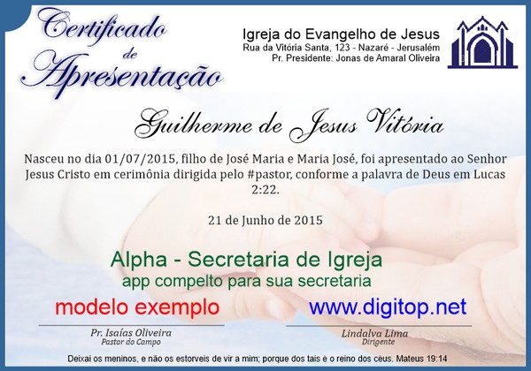 Certificado de Apresentação de Criança - mãos