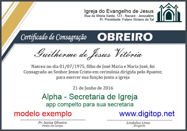 Certificado de Consagração